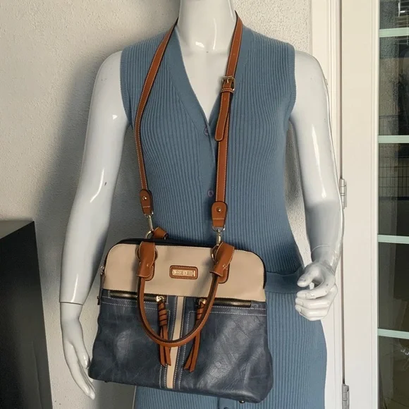 Blue and Tan Satchel Bag - Picture 2 of 15